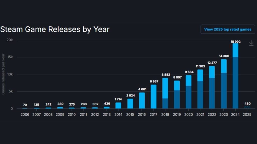 2024 yılı biz oyuncular için oldukça dolu bir sene olarak geçti ve ortaya çıkan bazı raporlara göre en popüler dijital oyun platformu olan Steam'de 19.000'e yakın oyun yayınlandı. Ancak bu oyunların sadece %20'lik bir kısmı ilgi gördü. Geri kalan oyunların çoğu ya hiç satın alınmadı ya da doğru düzgün oynanmadı.